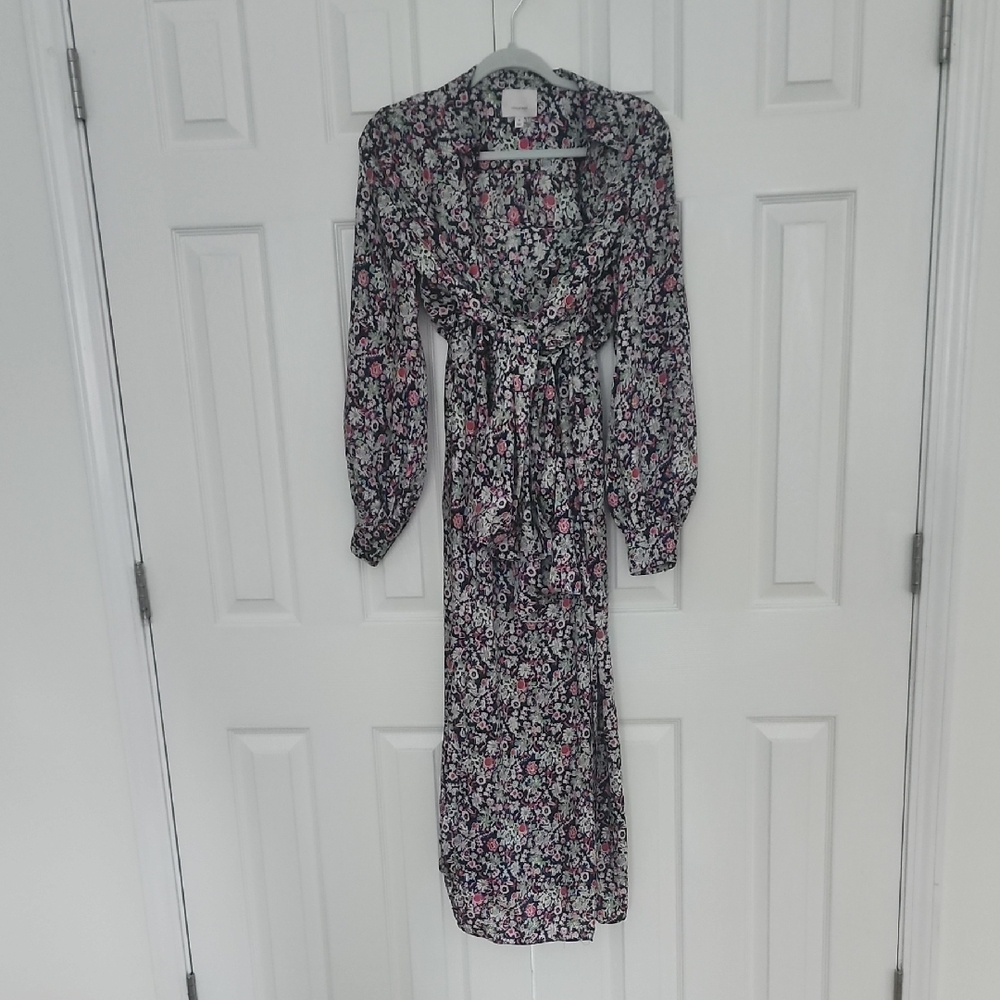 Cinq à Sept Black and Pink Floral Long Sleeve Dress